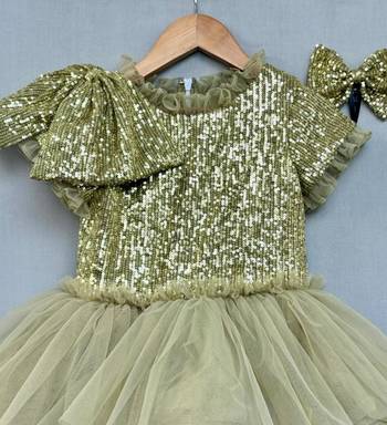 Dazzling green & gold sequin gown  for girls 1
