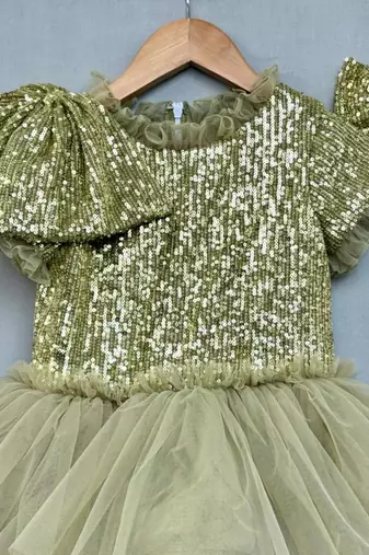 Dazzling green & gold sequin gown  for girls