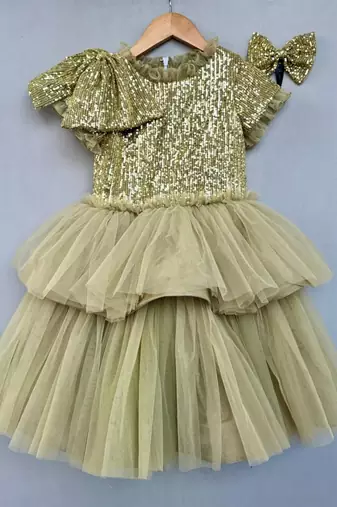 Dazzling green & gold sequin gown  for girls