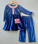 Applique embroidered velvet kurti with pants for girls
