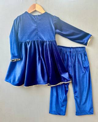Applique embroidered velvet kurti with pants for girls 3