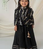 Royal black brocade peplum blouse with lehenga for girls