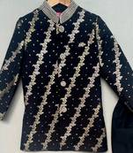 Royal black brocade sherwani with straight pants for boys