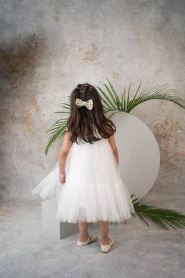 Soft layered net dress with gold bow for girls 2