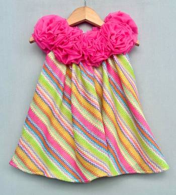 Vibrant multicolour dress with handmade soft organza flowers for girls 1