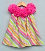 Vibrant multicolour dress with handmade soft organza flowers for girls