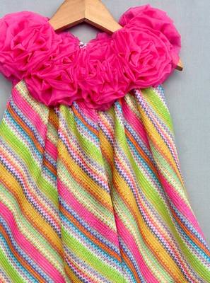 Vibrant multicolour dress with handmade soft organza flowers for girls 2