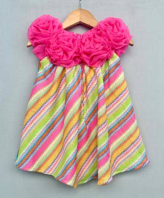 Vibrant multicolour dress with handmade soft organza flowers for girls 3