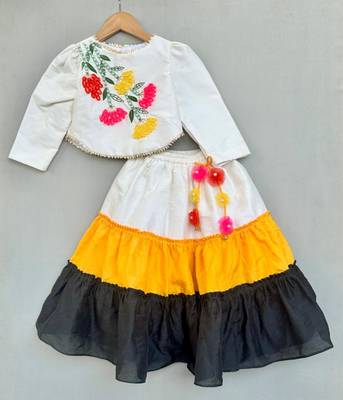 Floral hand embroidered top with tiered lehenged for girls 1