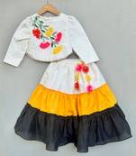 Floral hand embroidered top with tiered lehenged for girls