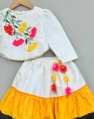Floral hand embroidered top with tiered lehenged for girls 2