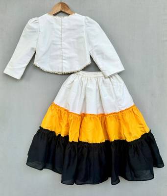 Floral hand embroidered top with tiered lehenged for girls 3