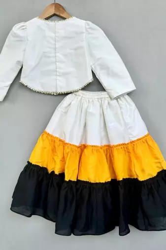 Floral hand embroidered top with tiered lehenged for girls