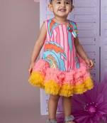 Pink abstract print tutu dress with soft net for girls