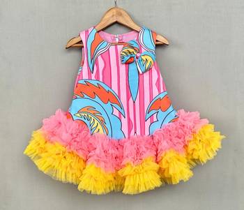 Pink abstract print tutu dress with soft net for girls 4