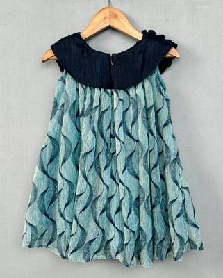 Teal elegance pleated dress with embellished black ruched neckline for girls 3