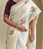 Cream Premium Kota Doria Embroidered Saree