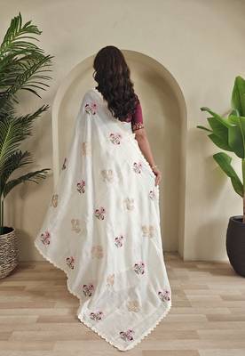 Cream Premium Kota Doria Embroidered Saree 4