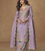 Lavender simar silk embroidered designer Palazzo suit
