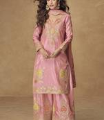 Light pink simar silk embroidered designer Palazzo suit