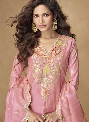 Light pink simar silk embroidered designer Palazzo suit 2