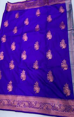 Royal Blue banarasi silk blend blend Jacquard Woven Saree 6