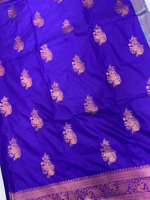 Royal Blue banarasi silk blend blend Jacquard Woven Saree 7