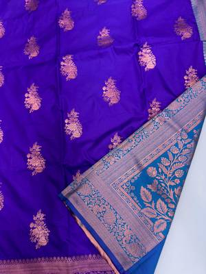 Royal Blue banarasi silk blend blend Jacquard Woven Saree 8