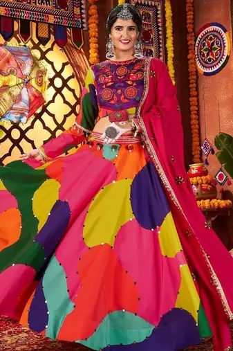 Multi Color Maslin Navratri Special fully stitched lehenga choli