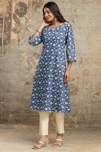 Blue cutwork neck design