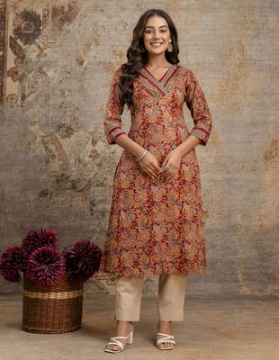 maroon floral cotton kurti 1