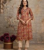 maroon floral cotton kurti