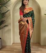 Dark Green Paithani silk blend Sarees 