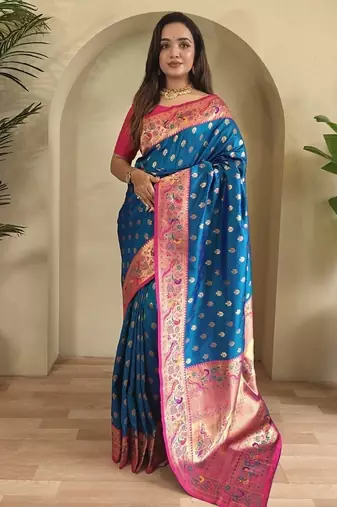 Blue Paithani silk blend Sarees 
