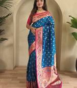Blue Paithani silk blend Sarees 