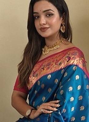 Blue Paithani silk blend Sarees  3