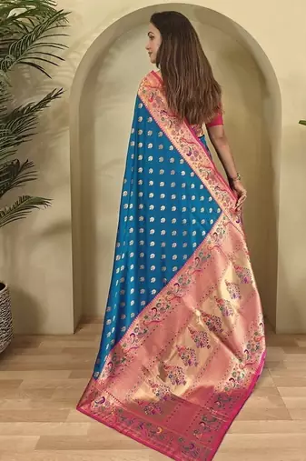 Blue Paithani silk blend Sarees 