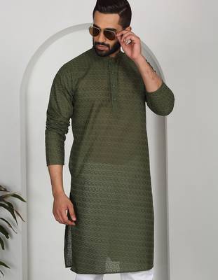 Chikankari embroidered cotton green kurta 1