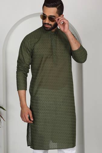 Chikankari embroidered cotton green kurta