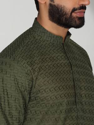 Chikankari embroidered cotton green kurta 2