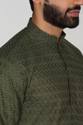 Chikankari embroidered cotton green kurta