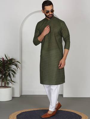 Chikankari embroidered cotton green kurta 3