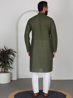 Chikankari embroidered cotton green kurta 4