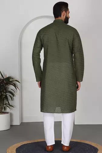 Chikankari embroidered cotton green kurta
