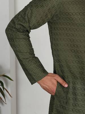 Chikankari embroidered cotton green kurta 5