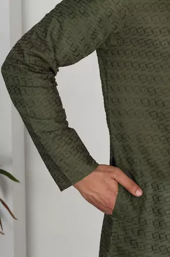 Chikankari embroidered cotton green kurta