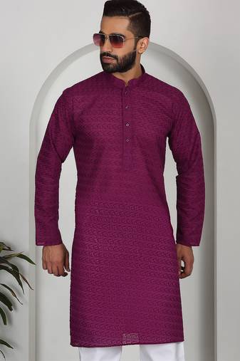 Chikankari embroidered cotton purple kurta