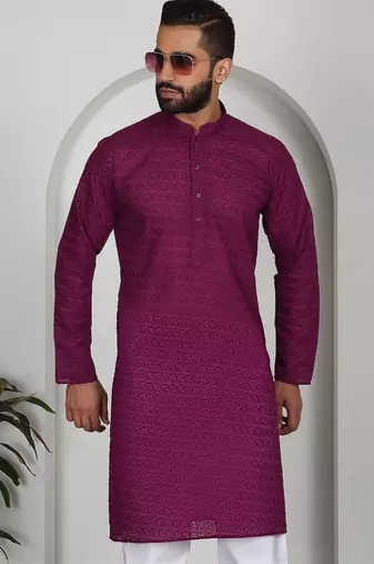 Chikankari embroidered cotton purple kurta