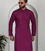 Chikankari embroidered cotton purple kurta