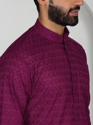 Chikankari embroidered cotton purple kurta 2